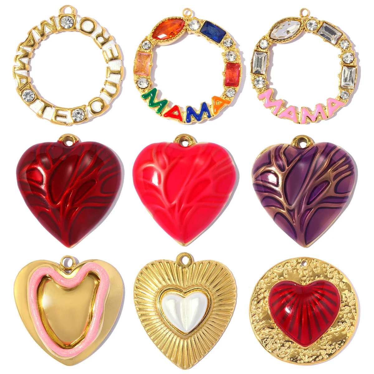 Lote de 3 Piezas de Acero Inoxidable con Diamantes de Imitación, Colgante de Corazón Esmaltado con la Frase 'Te Quiero MAMA', para Collar, Regalo para el Día de la Madre