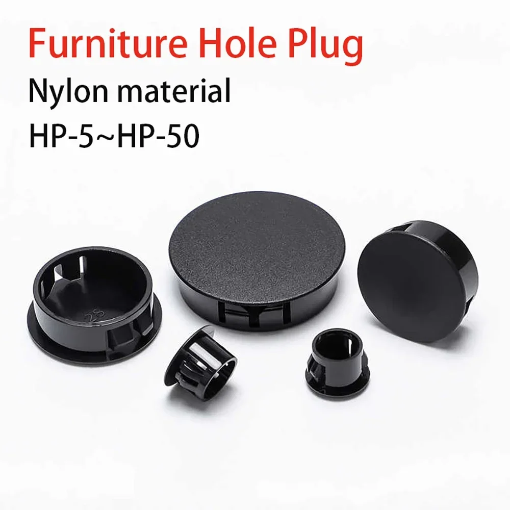 HP5-HP50 Round Nylon Snap-on Wire Grommet Black Hole Plug Protector Computer Desk Wire Hole Cover Wire Inlet Outlet Seal Ring