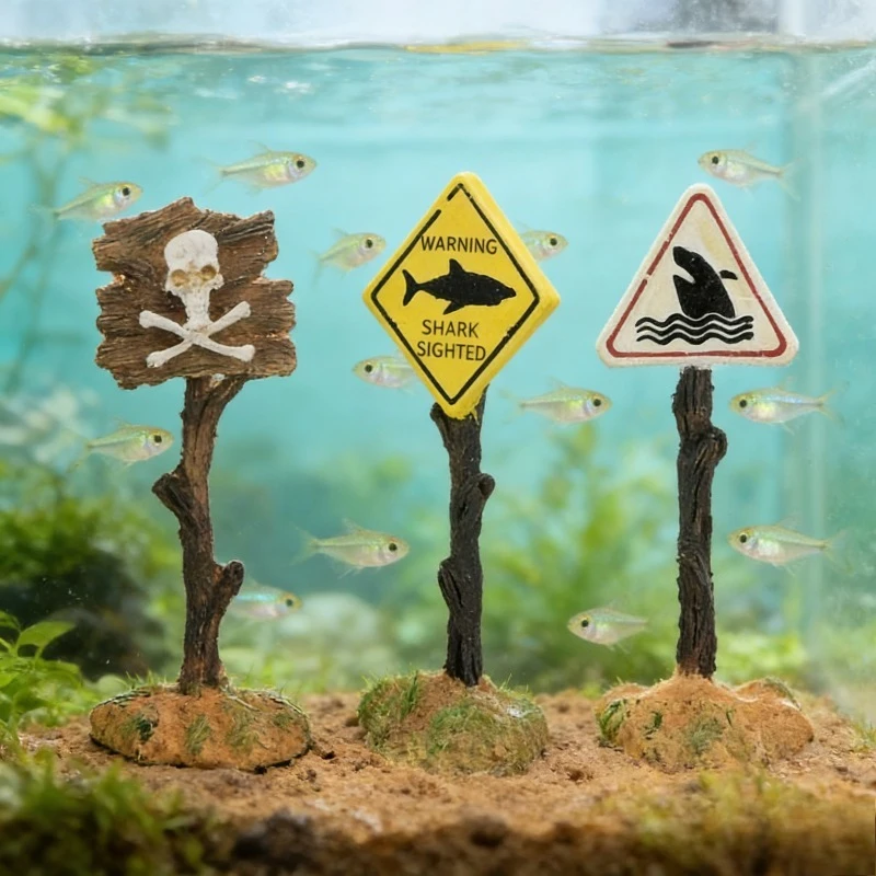 

Resin Cartoon Street Sign Ornament Simulation Warning Sign Decor for Fish Tank Aquarium Landscape Decoration Craft Accessories