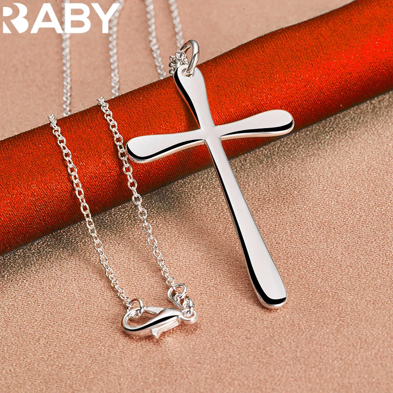 

925 Sterling Silver Fashion Long Cross Pendant Necklace For Women Man 18-30 Inches Chain Wedding Party Charm Jewelry Gifts