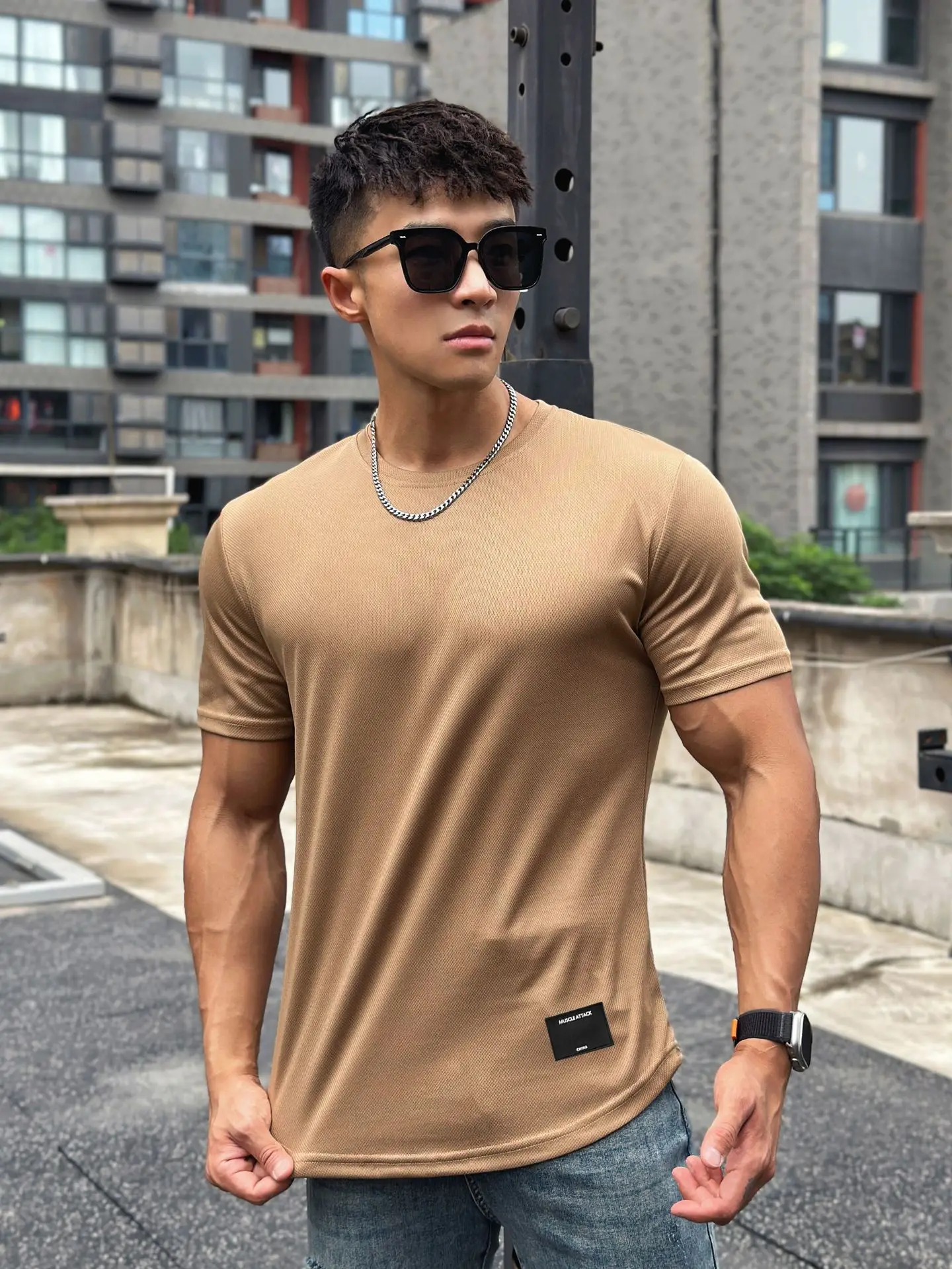 

New Men's Short Sleeve Fitness T-shirt Running Sports Gym Muscle Building Casual Top High Quality Clothing Summer