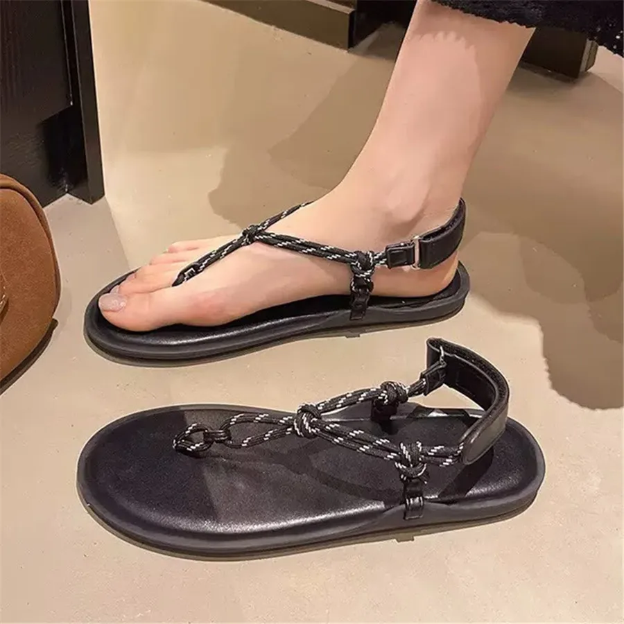 

2026 New Rope Women Sandals Casual Flat Shoes Summer Beach Flats Designer Sandalias Mujer Vacation Flip Flops Outdoor Slides