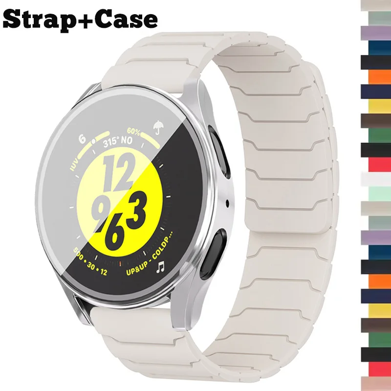 Silikonarmband + Schutzhülle für Samsung Galaxy Watch 7, 6, 5, 4, 40 mm, 44 mm, vollständiger Bildschirm, TPU-Softshell + magnetisches Sportarmband