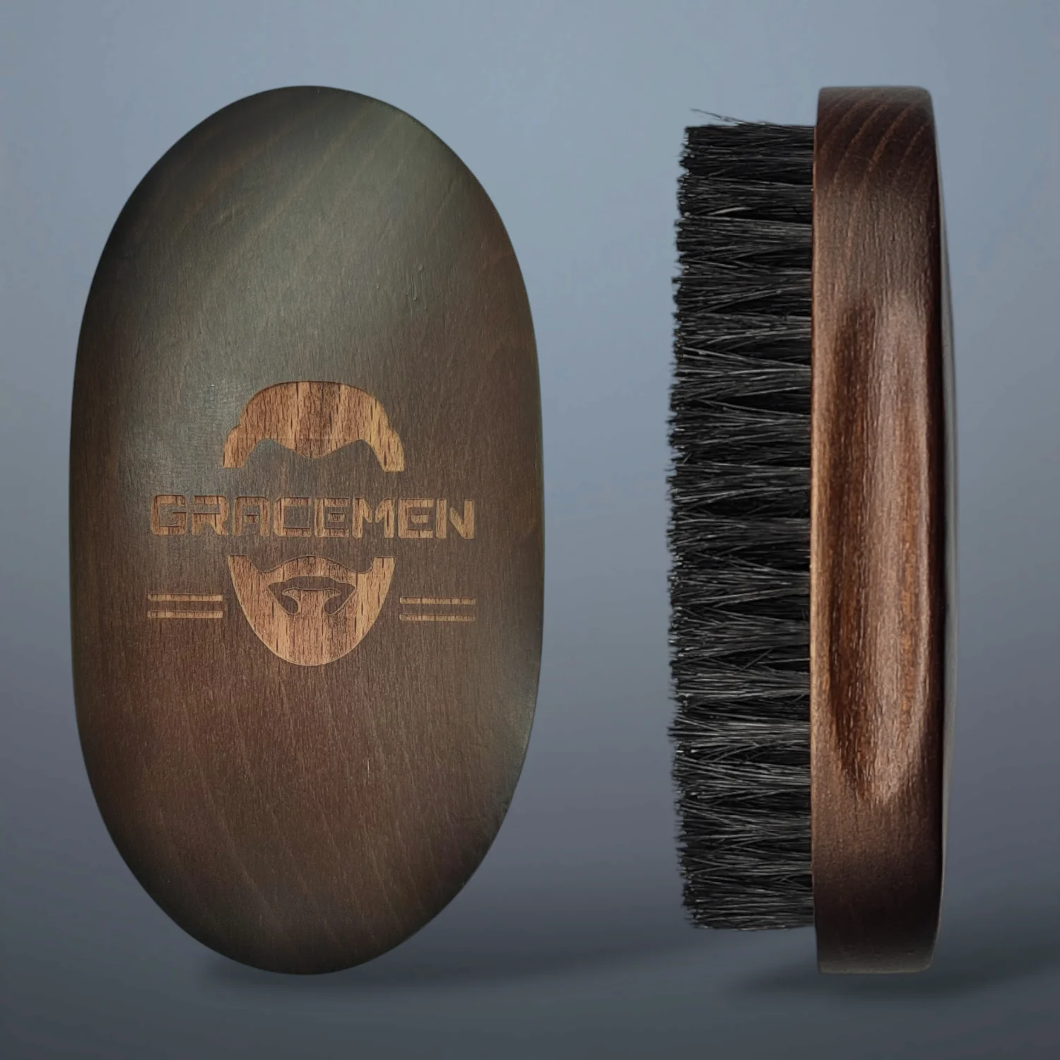 

Gracemen Premium Dark Retro Beard Brush Oval Facial Brush for Men - 100 % Boar Bristle and Old-Styled Wooden Handle Hair Comb