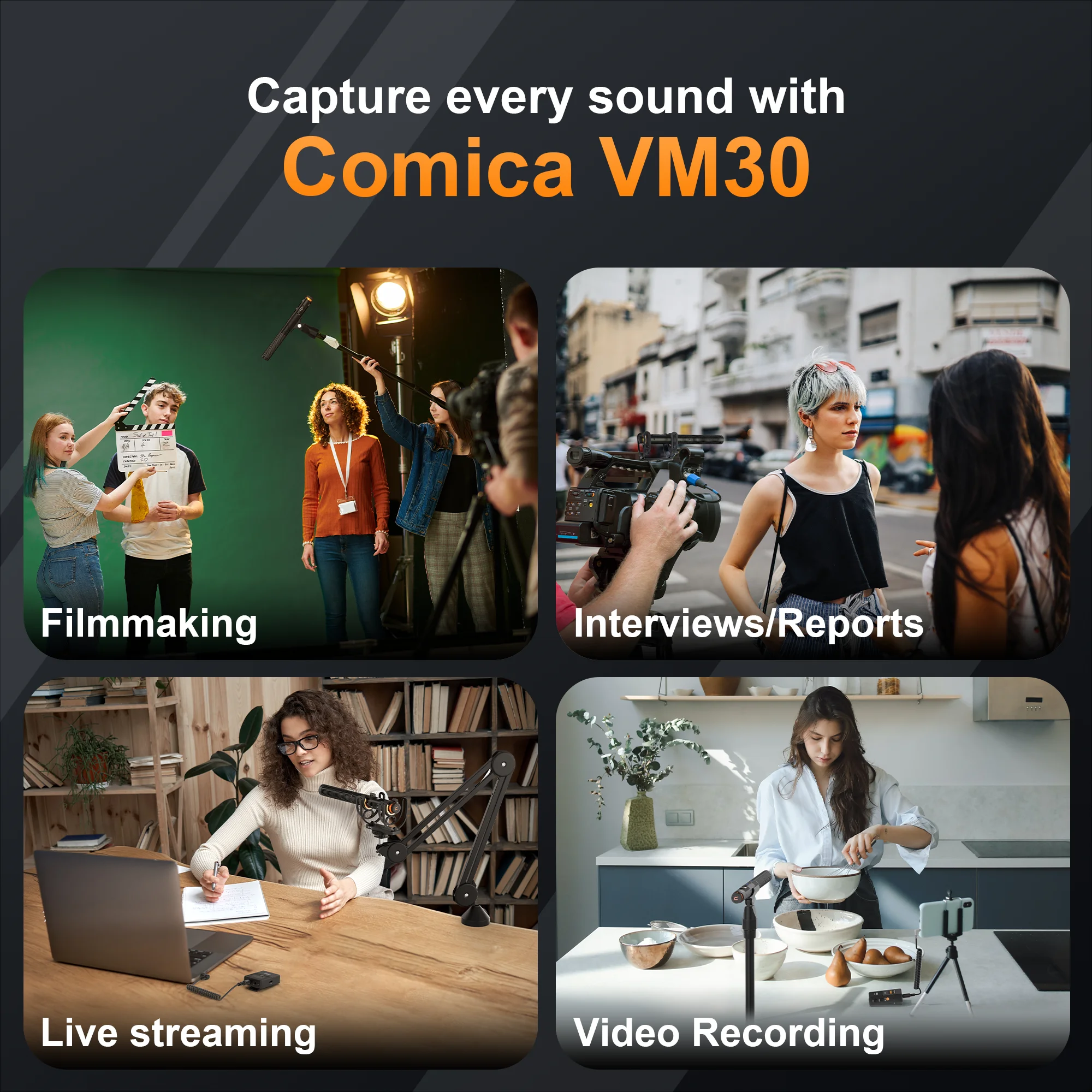 COMICA VM30 2.4G Super Cardioid Condenser Wireless Microphone for Camera, Smartphone, Computer