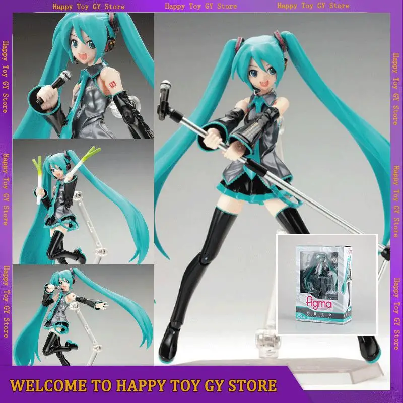 Figura de Anime Hatsune Miku de 15cm, Figma 014 Miku, estatua de Manga de postura de pie, figura de acción de Pvc, juguetes de muñecas de modelos coleccionables