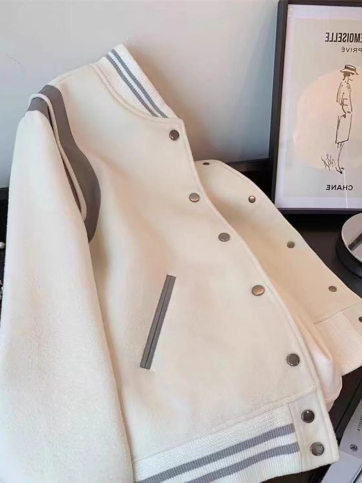 

Casual Loose American Style White Baseball Jacket Women's Spring Autumn New Style XiaoXiang Wind Coat Casual Loose Jacket