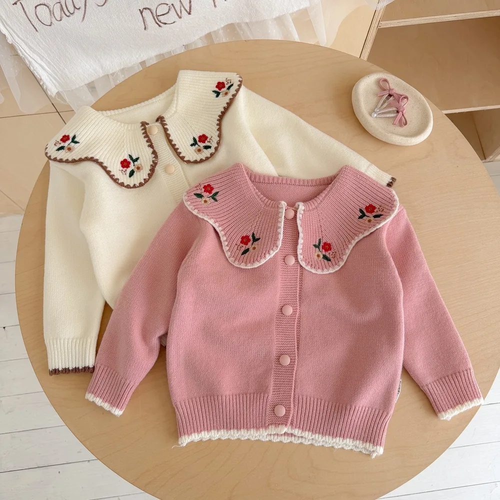 Charming Vintage-inspired Knit Cardigans for Children Girls Delicate Floral Embroidery Student Sweater Beautiful Clothes JY10052