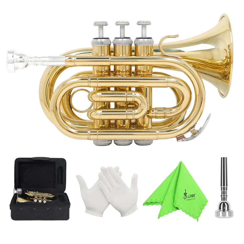 Shuffle SHF512 Mini Pocket Trumpet Bb Tune Brass Body Cornet Brass Instruments with Case Glove Mouthpiece Parts & Accessories