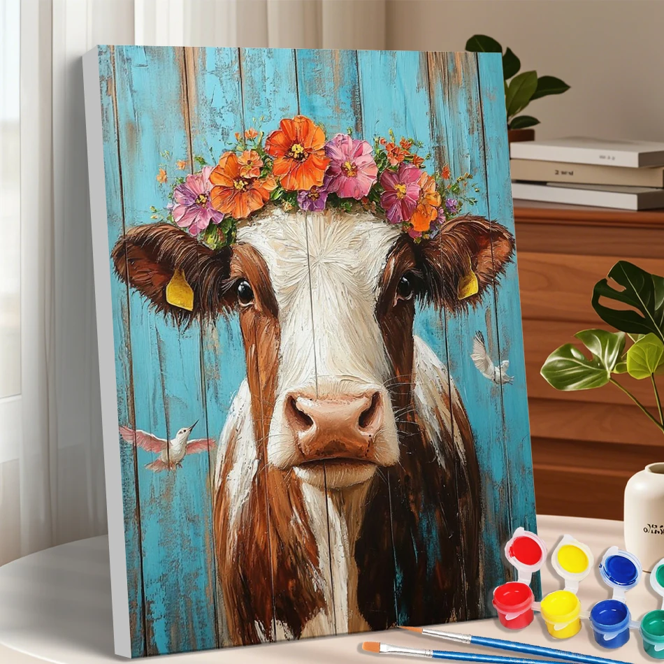 GATYZTORY Paint By Adult Numbers Kill Time Gift Pictures By Numbers Cattle and flower garlands Home Decoration Luxury Art Stuff