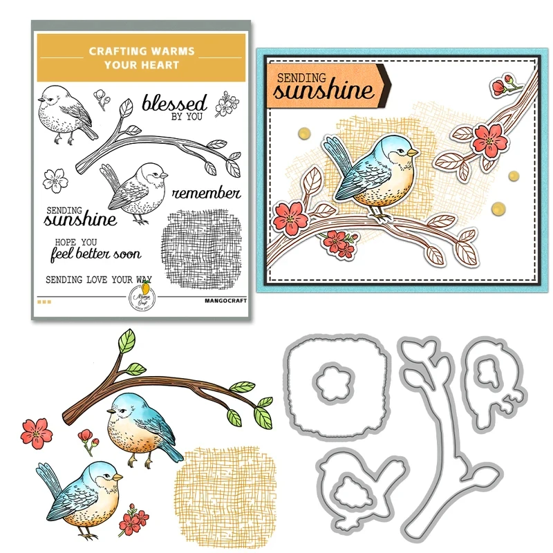 Cute Fatty Sparrow Bird Branch Cutting Dies Clear Stamp DIY Scrapbooking Metal Dies Silicone Stamp Cards Albums Decor