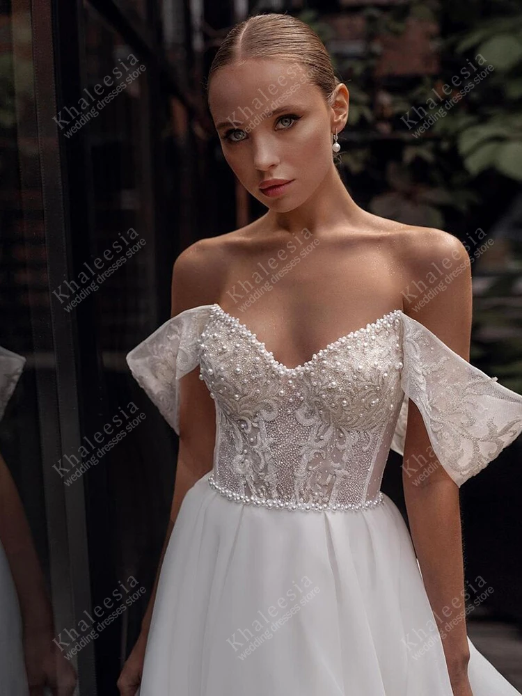 매력적인 웨딩 드레스 라인 신부 가운 레이스 아플리케 오프 숄더 가운 백리스 베스 티드 드 노비아 맞춤형 2025