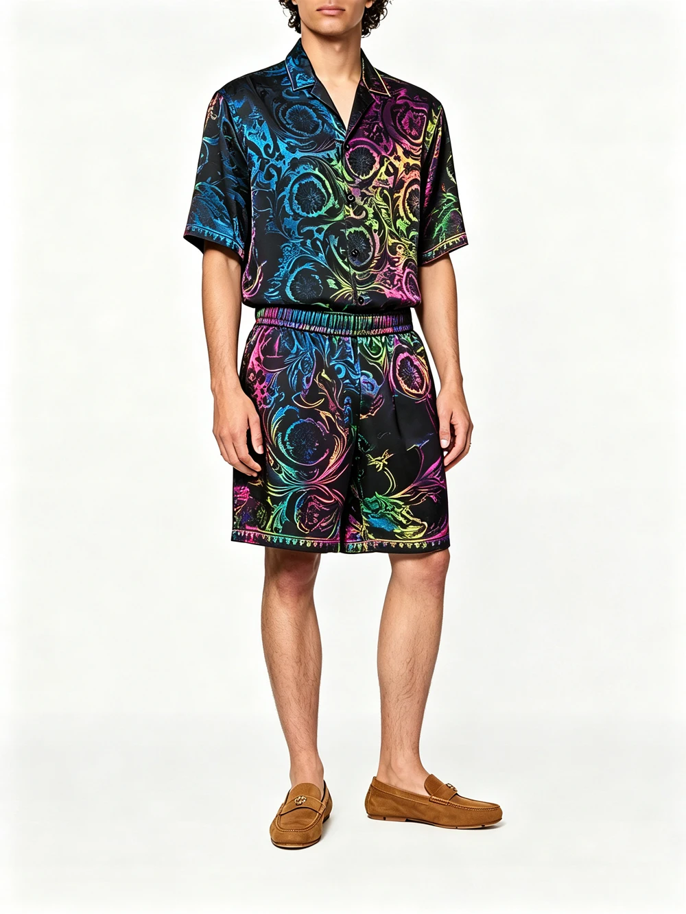 2026 Summer Charm Men's Short-Sleeve Shirt 2-Piece Set with Colorful Circle Pattern Print Shirt - Outdoor Party Casual Gift Men
