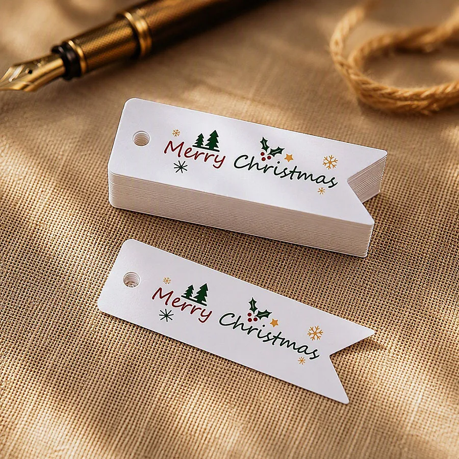 100pcs Christmas Gift Tags, Star & Tree and Snowflake Merry Christmas Design, Holiday Packaging Decoration