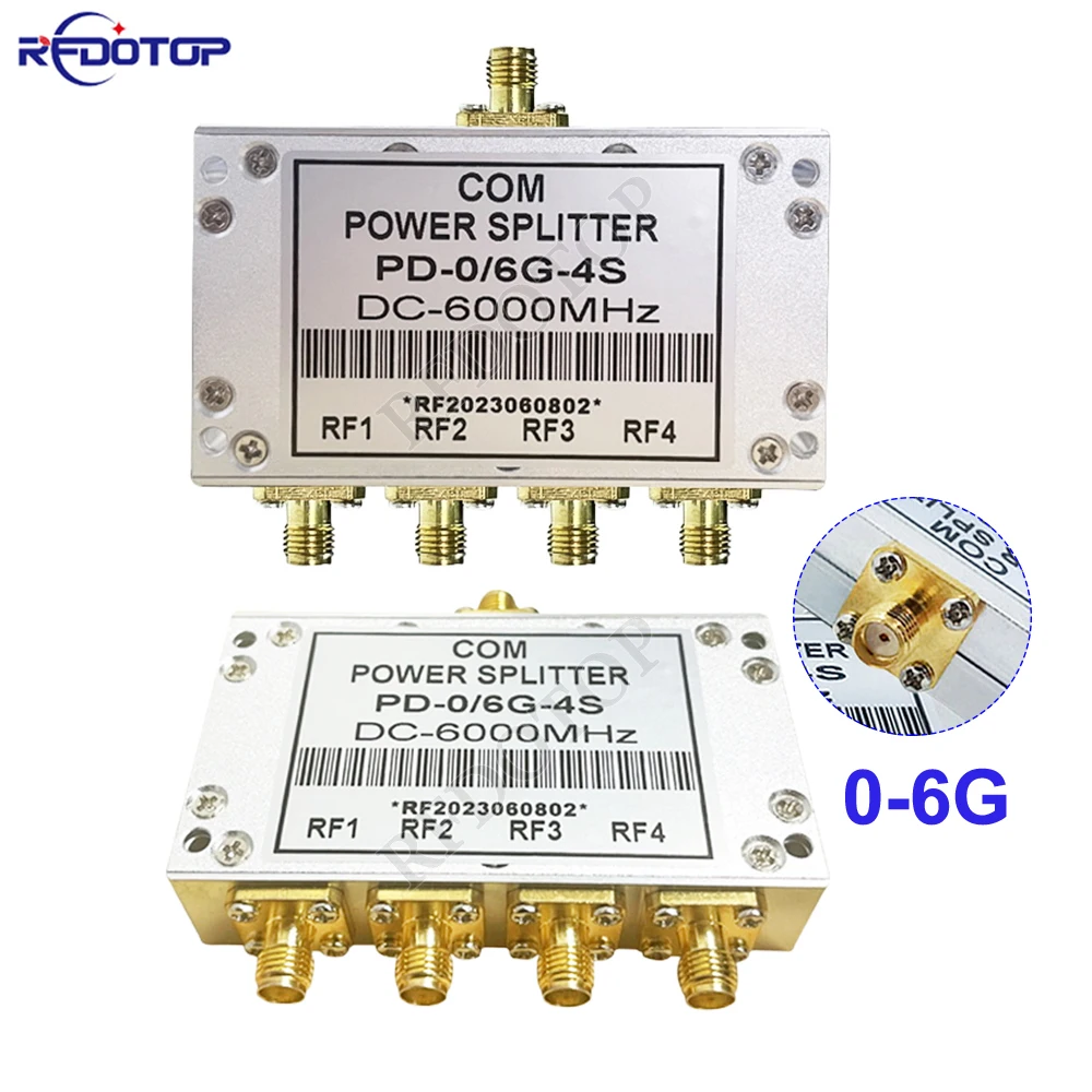 1Pcs 1 to 4 SMA Microstrip Power Splitter One Point Four 0-6GHz RF Combiner WIFI 2W SMA Female RF Power Splitter 0-6000MHz