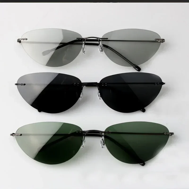 Sunglasses Rimless Titanium Men Eyewear Polarized Ultralight Driving Ultraviolet-proof Sun Glasses Fishing Sunglasses Fashion