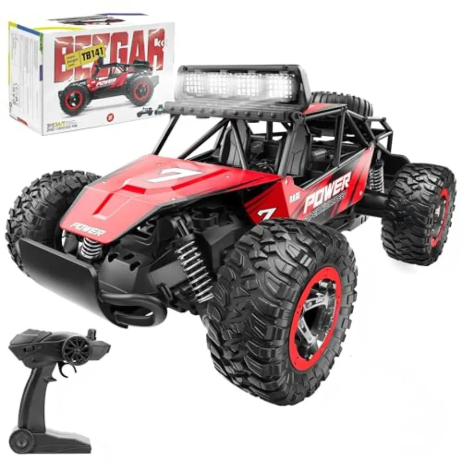 RC Cars For Boys - 1:14 Off Road RC Truck With LED Headlight 2.4GHz Steady Wireless Signal, Shock-Absorbing Suspension, Bright