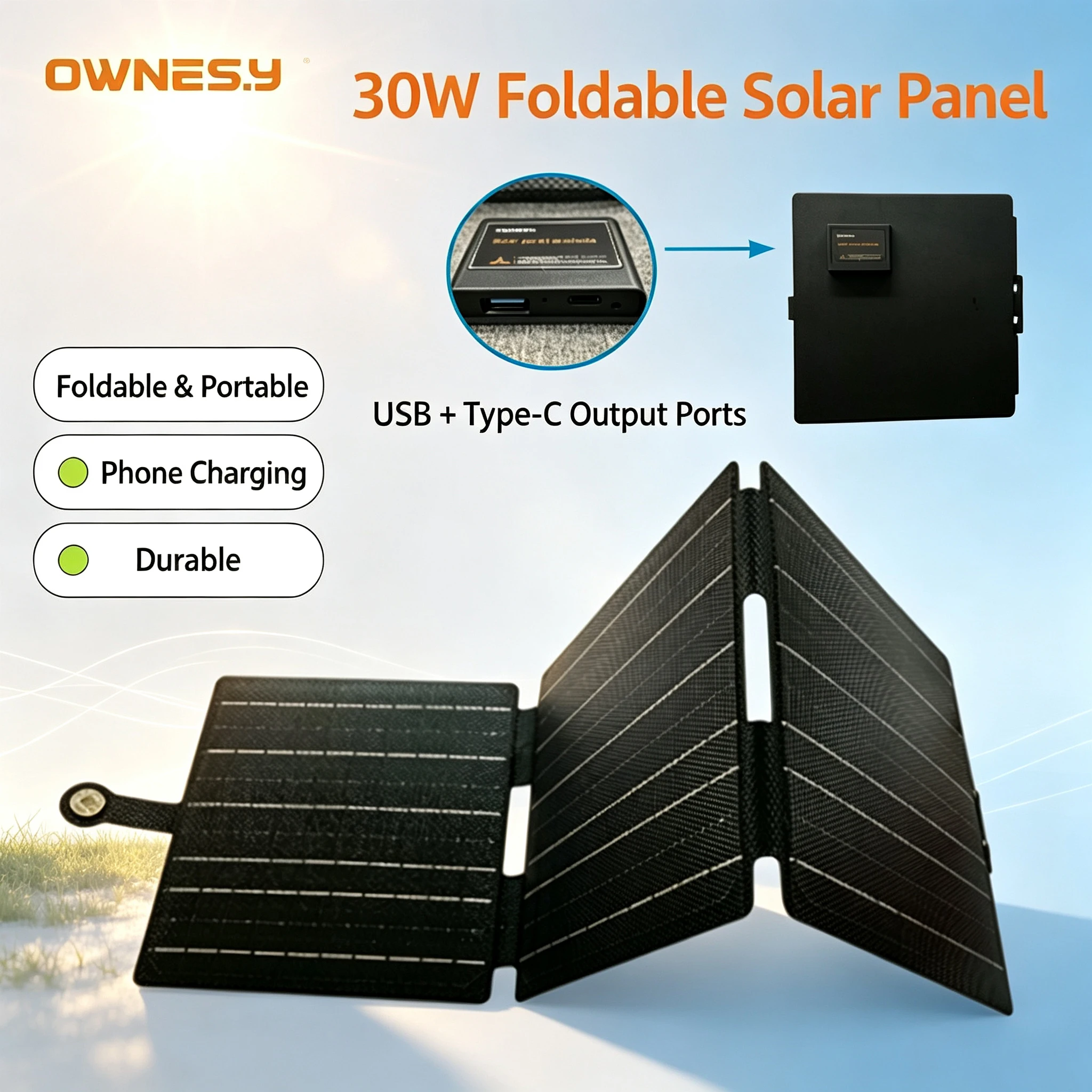 Outdoor Portable Folding Monocrystalline Solar Charging Panel with USB Charging Port for Camping RV Emergency Power Station Use