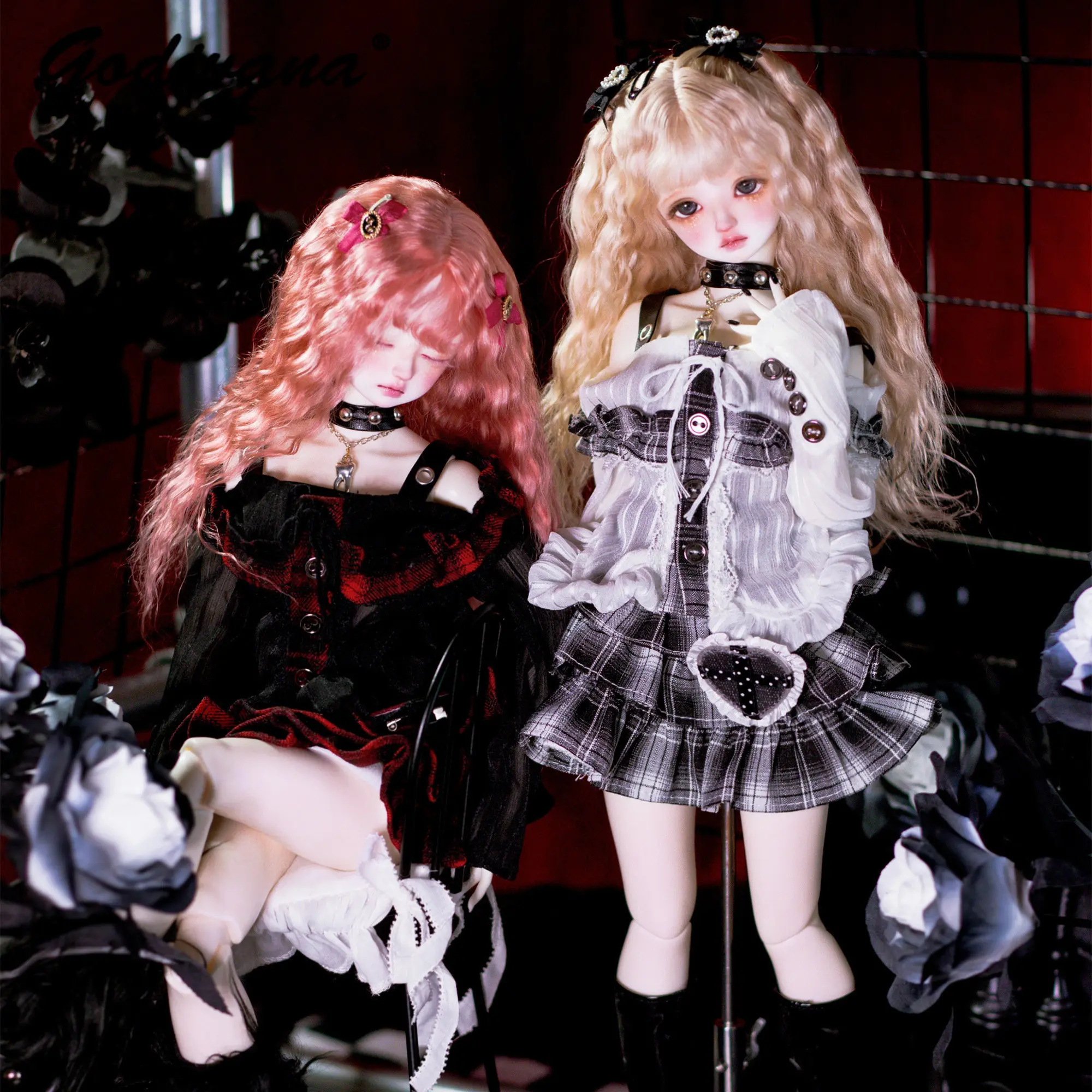 vetements-pour-poupee-bjd-1-4-tenue-de-scene-d'idoles-de-style-gothique-doux-chemisier-a-epaules-denudees-et-volants-jupe-a-volants-a-carreaux-costume-punk-y2k