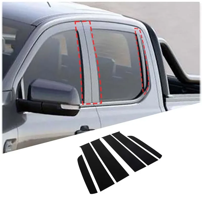 

For Ford Ranger 2023 Car Center Pillar Decoration Sticker PC Black Exterior Protection Accessories 6Pcs