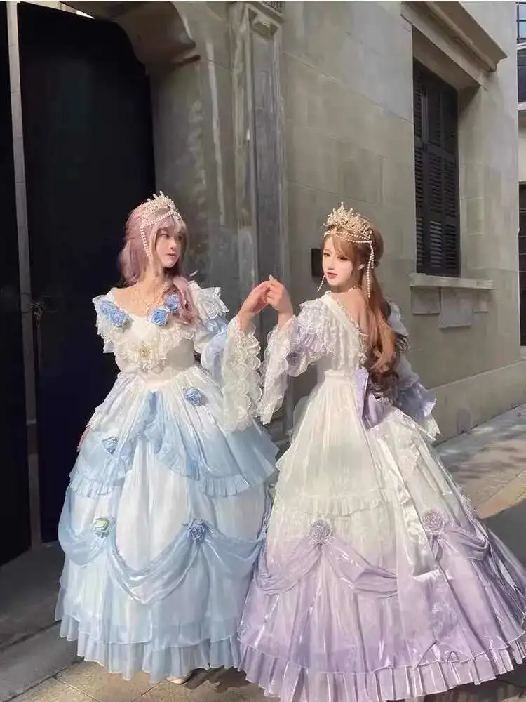 Francuska elegancka sukienka Lolita Klasyczna spódnica kosmetyczna Elementy gradientu Kolor Lolita Princess Długa sukienka