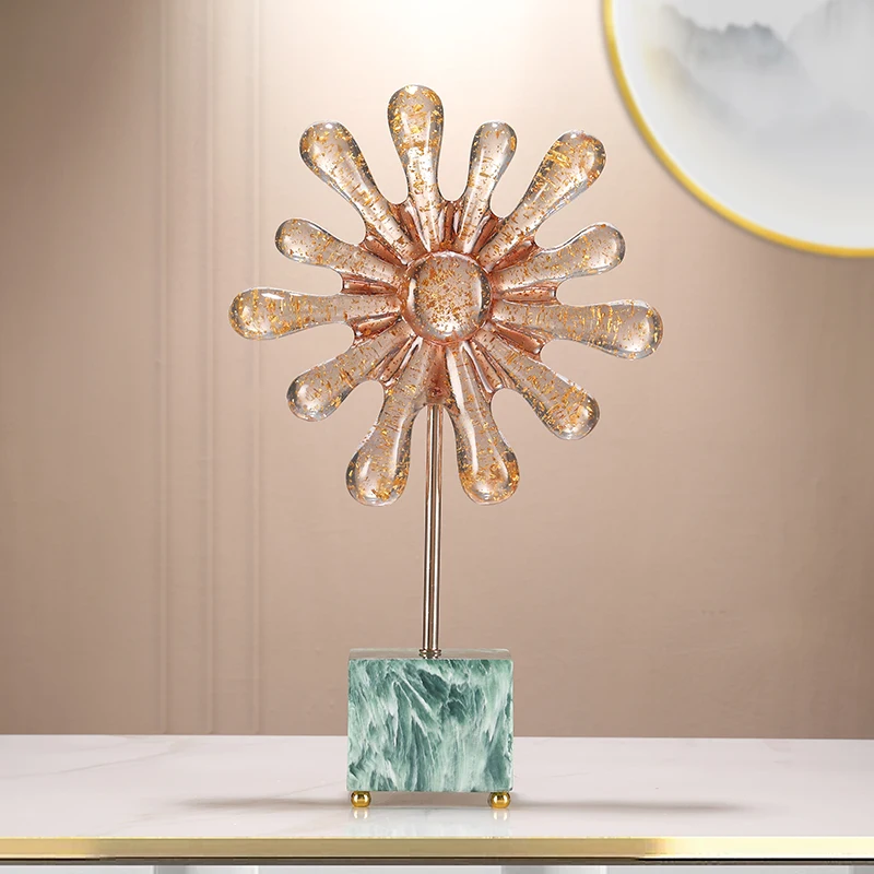 Round resin sunflower decorative sculpture for family table ornaments, creative bright flower ornaments gift crafts