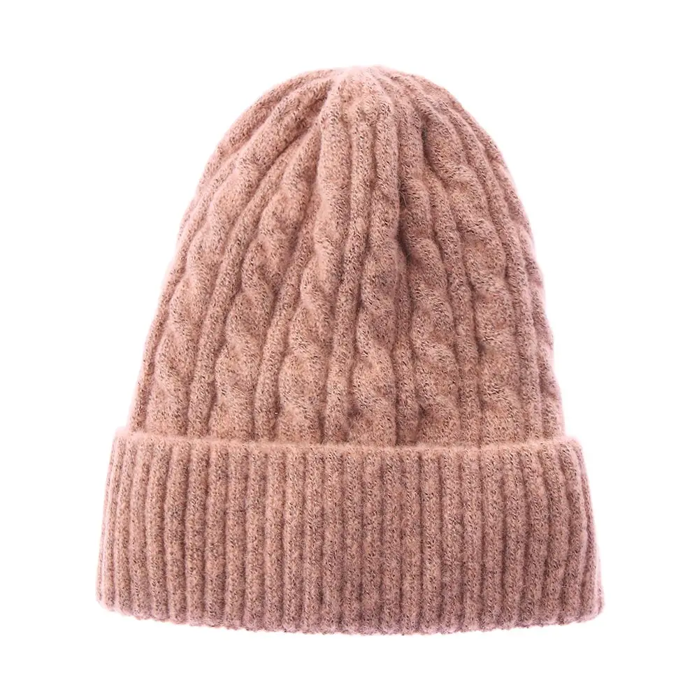 Fashion Soft Solid Color Thick Fleece Hedging Cap Wool Knitted Beanies Casual Ski Hats Slouchy Bonnet
