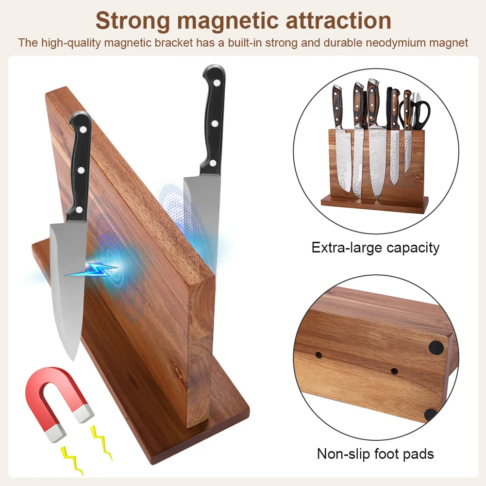 

Magnetic Wooden Knife Holder Double-Sided Universal Knife Stand Knife Display Rack with Strong Enhanced Magnets for Counter Top
