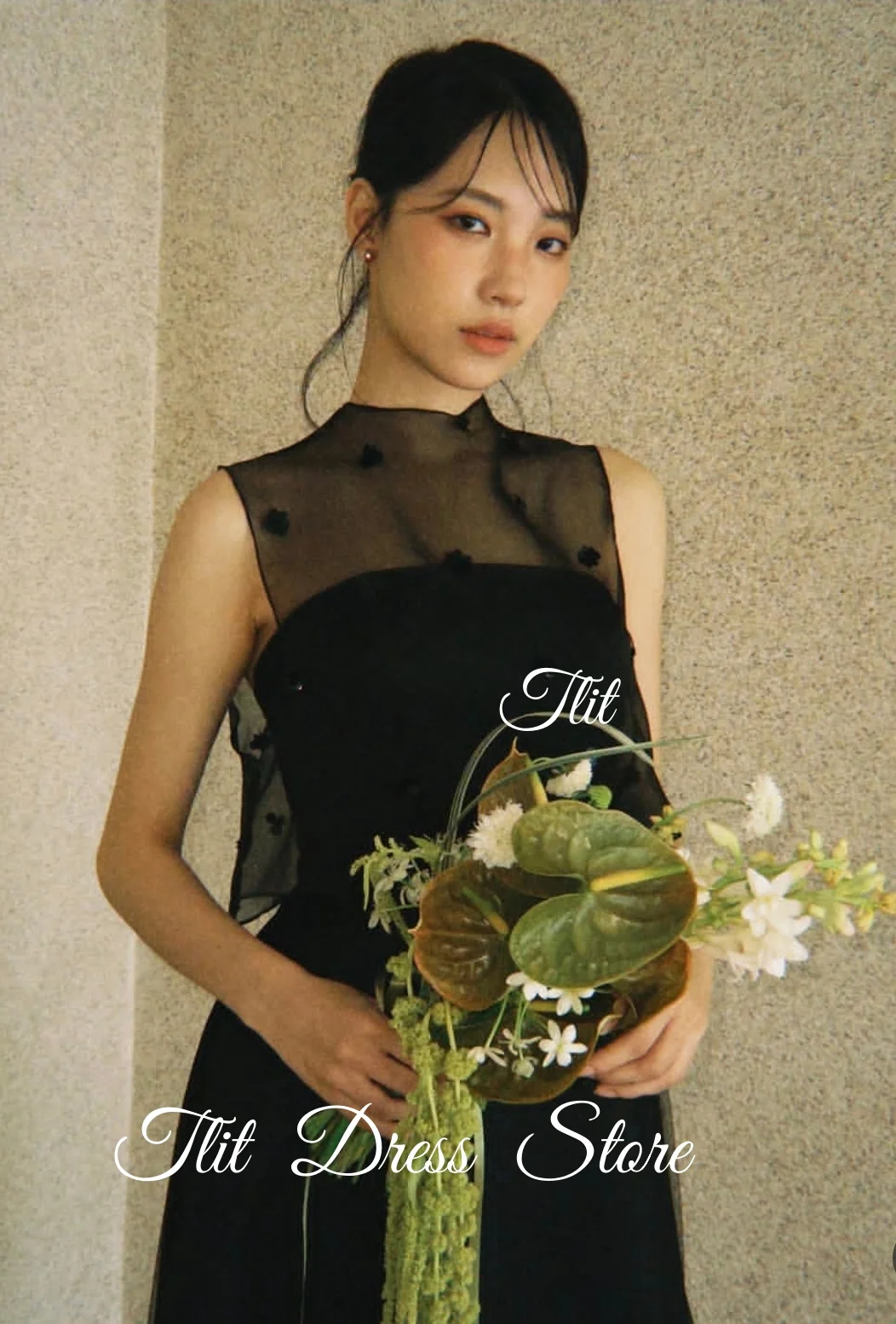 TLIT – robe de soirée élégante en Satin Organza noir, robe de mariée coréenne, séance Photo, col rond, sans manches, robes de bal personnalisées