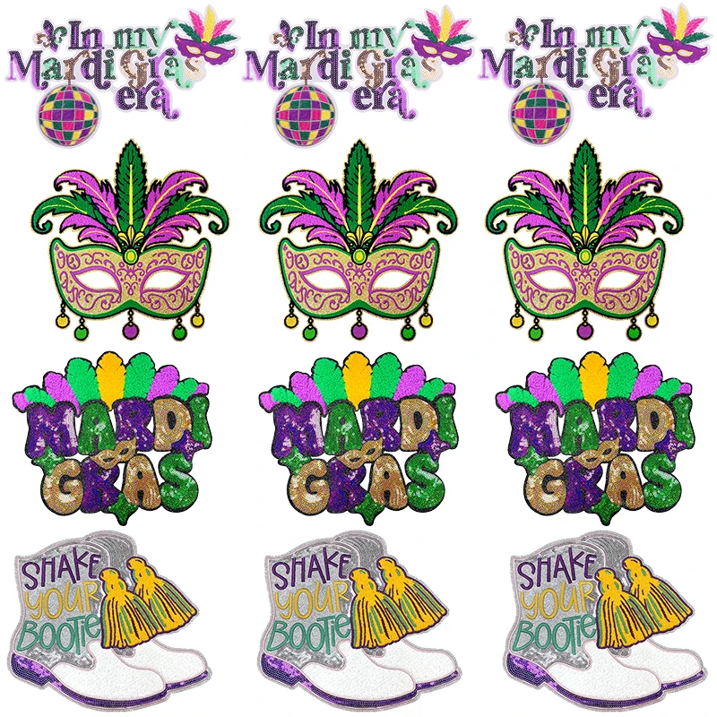 Mardi Gras Iron On Patch Grit Chenille Large Patches New Orleans Style Carnival Decor Big Colorful Party Statement Clothes Decor