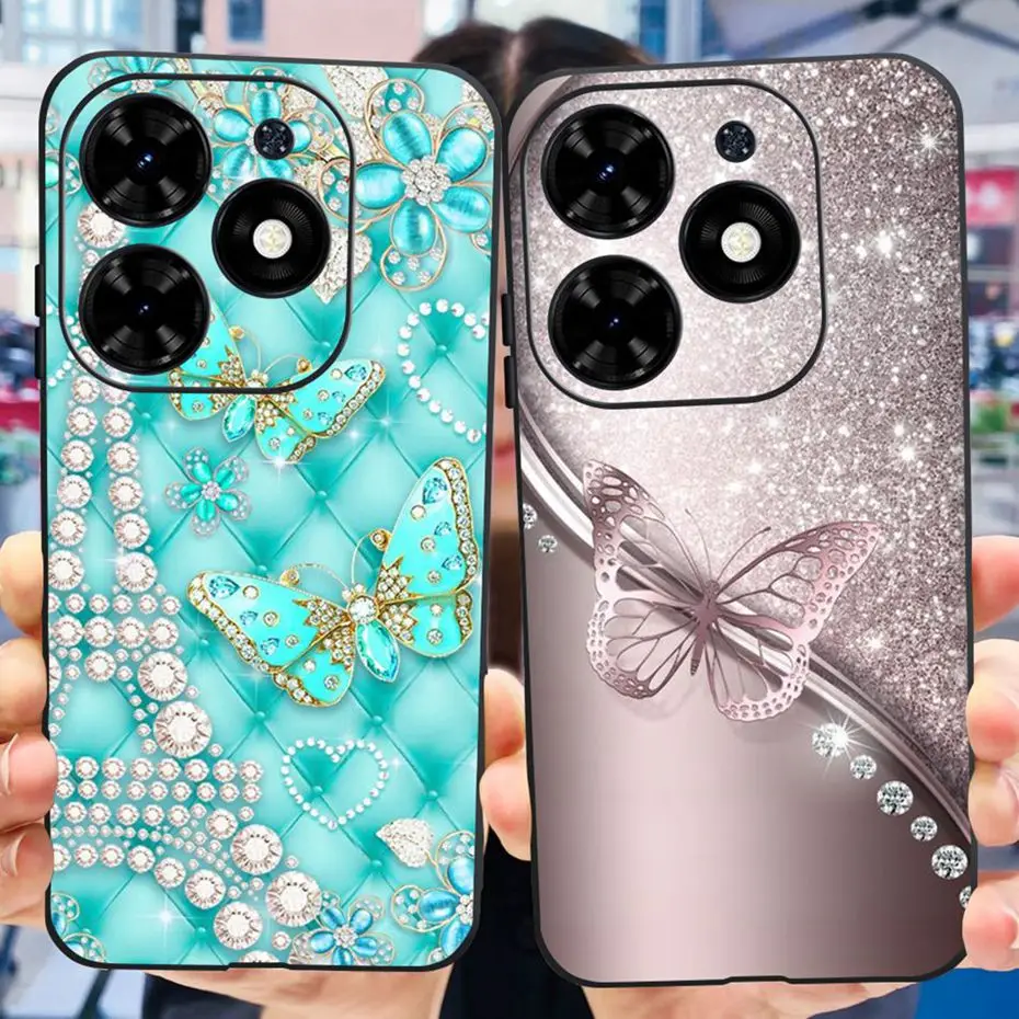 حافظة لهاتف انفينيكس سمارت 8X6525 على شكل قطة لطيفة على شكل ديناصور مصد للهاتف لهاتف انفينيكس سمارت 8 غطاء خلفي من السيليكون الأسود من مادة البولي يوريثان الحراري