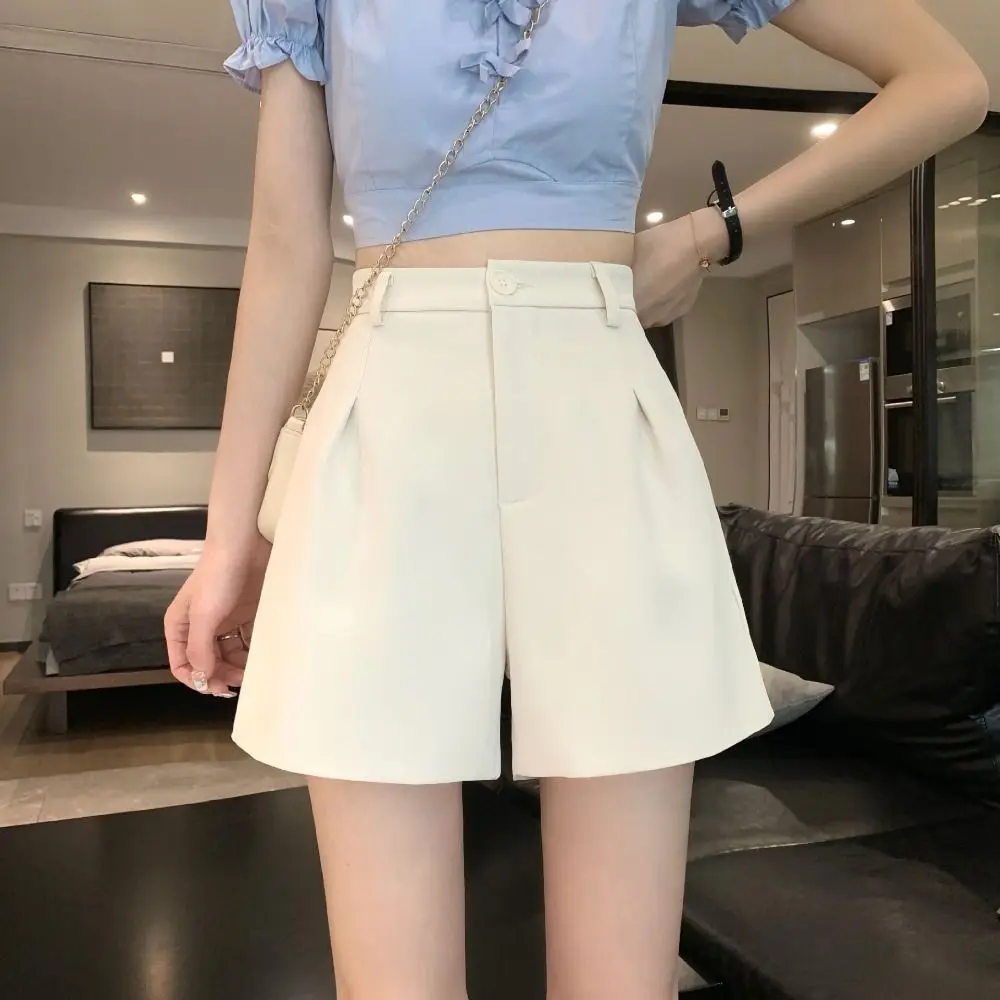 Simple Summer A-line Suit Shorts With Pocket Buttons Classic High Waist Suit Shorts All-match Female Clothing Solid Hot Pants