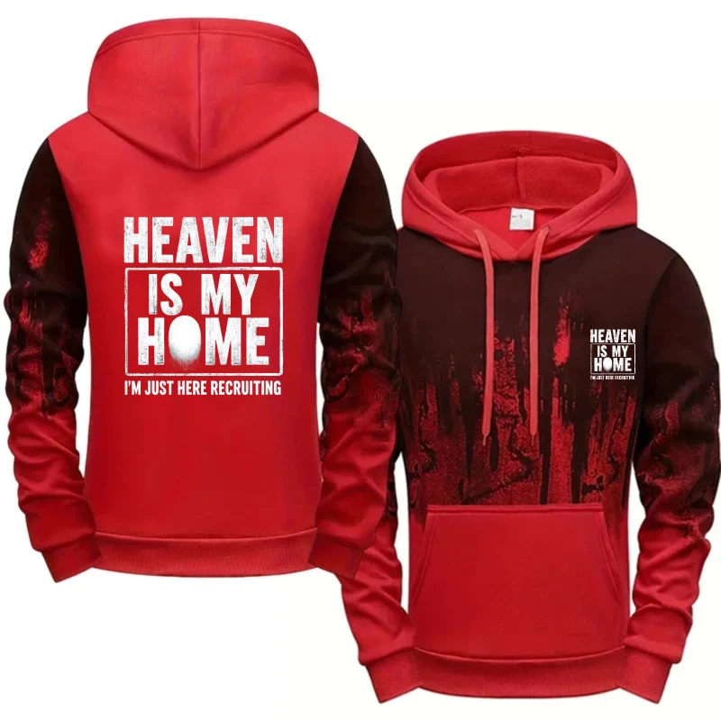 سترة بغطاء للرأس للرجال باللون الرمادي والأسود مطبوعة من Heaven Is My Home I'm Just Here سترة كاجوال من القطن عالي الجودة ملابس الشارع الشهير #3