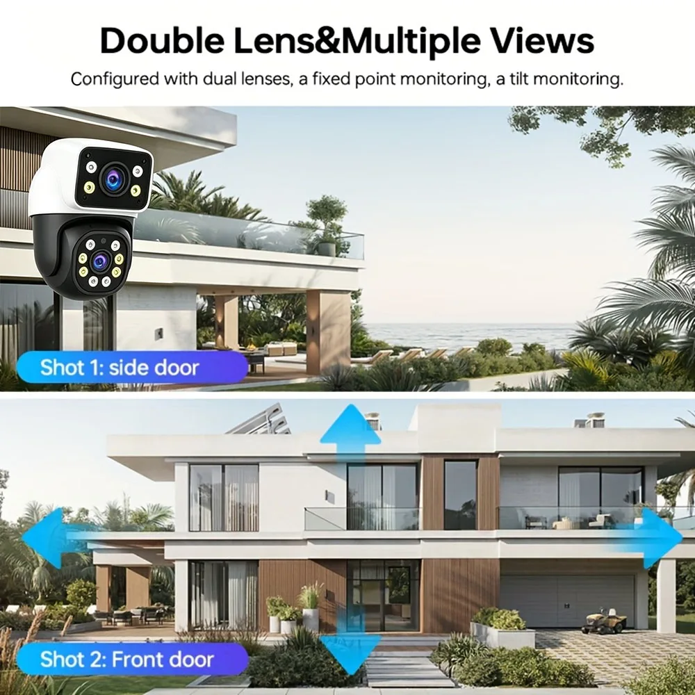 4K Dual Lens WiFi IP Camera Auto Tracking Two Way Audio Dual Screen HD Night Vision Home Security Outdoor CCTV Surveillance Cam