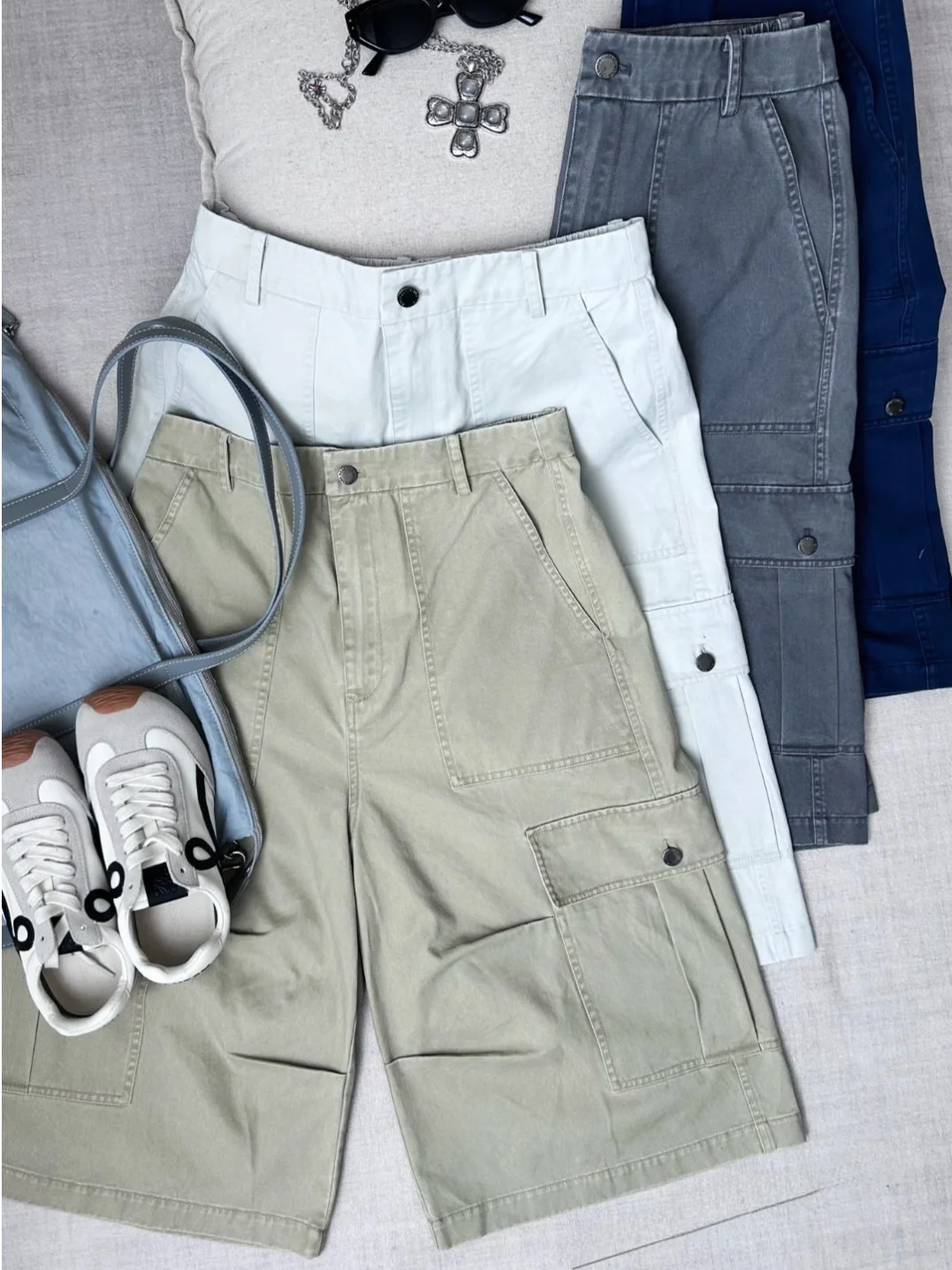 

High Waist Loose Wide Leg Workwear Seven-Foot Pants Multi-Pocket American Style Green Label JINGU Casual Hanfu Women's Pants