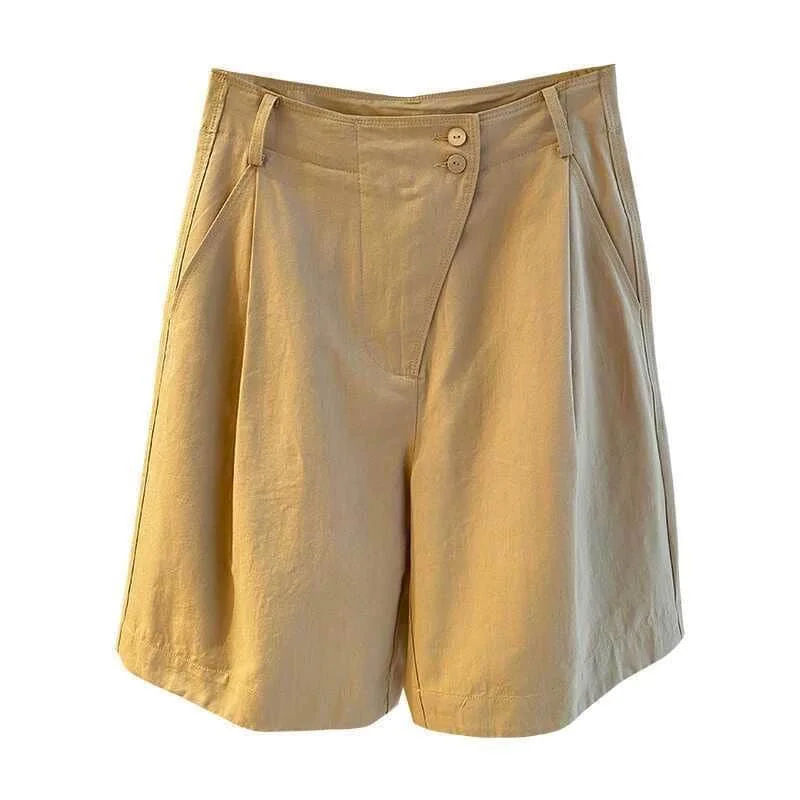 

Однотонные шорты для женщин, широкие шорты в корейском стиле, повседневные винтажные женские летние брюки с эластичной резинкой на талии, женская одежда