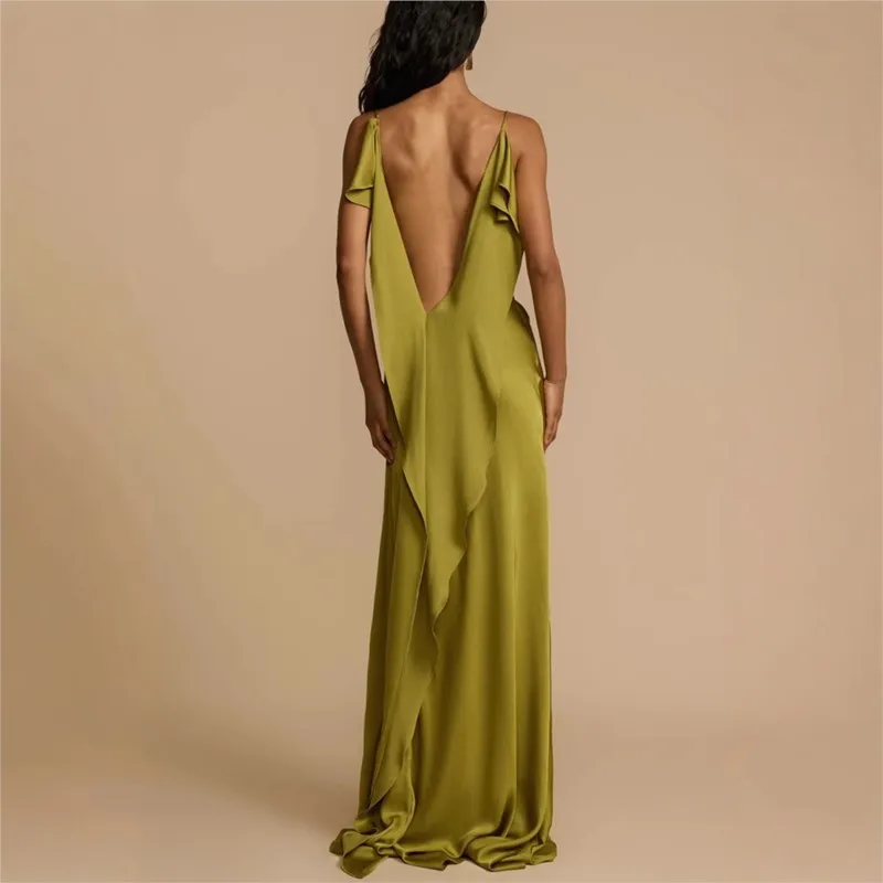 New Summer Long Dresses Sexy Solid Backless Sleeveless High Waist Split Vestidos 2026 Female Casual Loose Evening Party Vestidos