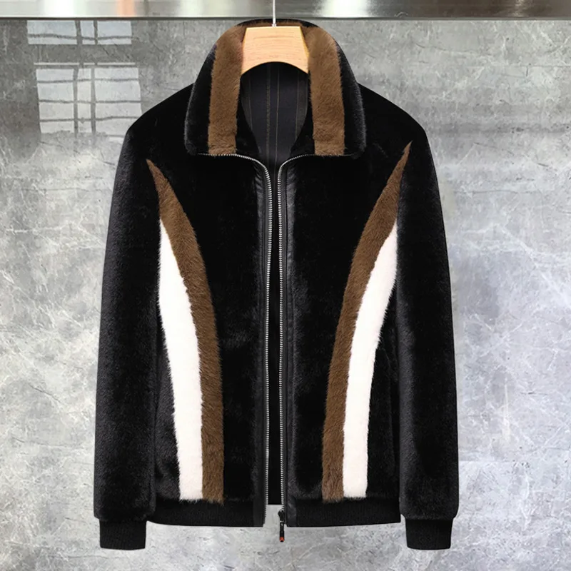 Winter High Quality Zipper Golden Coat Men's Short Lapel Thickened New Style Faux Fur Jacket Casual Men Coat Man Clothing