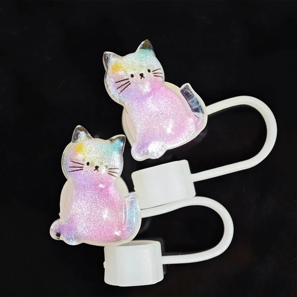 Kawaii Cat Straw Toppers Accessories For Stanley Cup 40 oz Cute Silicone Straw Cover Cap Tumbler Straws Topper Cap