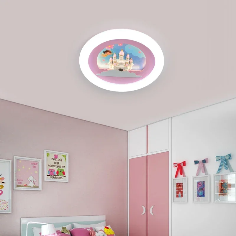 

Child Girl Bedroom Light Round Pink Cartoon Castle Girl Princess Room Light Ceiling Light
