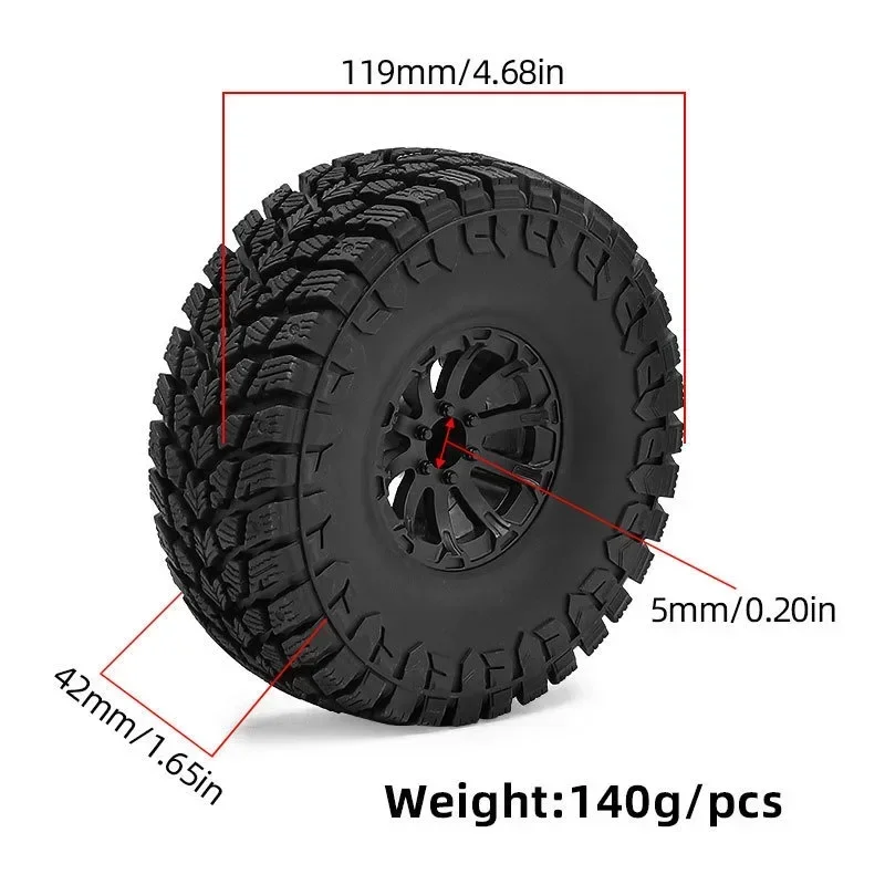 

119MM 1.9Inch Rubber Rock Tyres Wheel Tires Climb For 1/10 RC Crawler Car Axial SCX10 90046 TRX4 Redcat Gen8