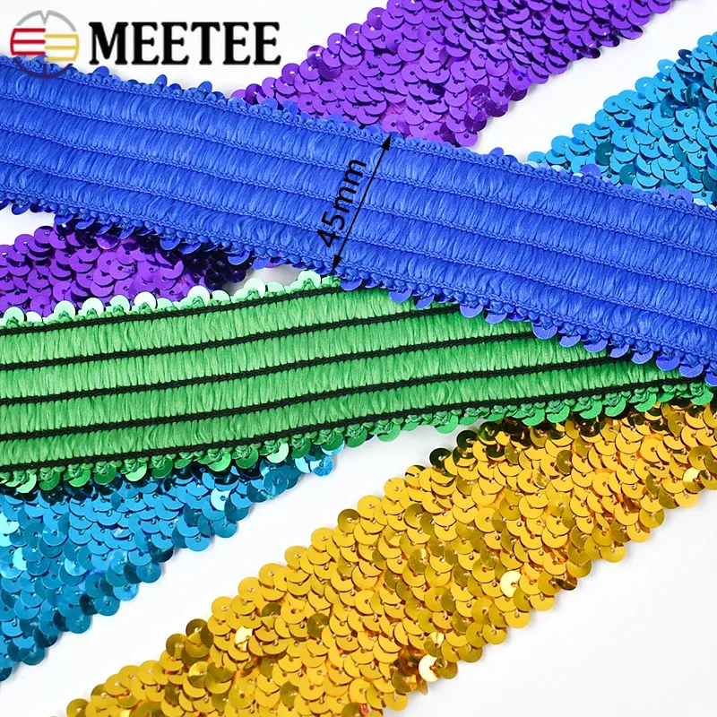 2/5Meter 45Mm Pailletten Veters Elastische Band Kant Trimmen Stretch Lint Feestjurk Kleding Decor Bands diy Naaien Accessoires