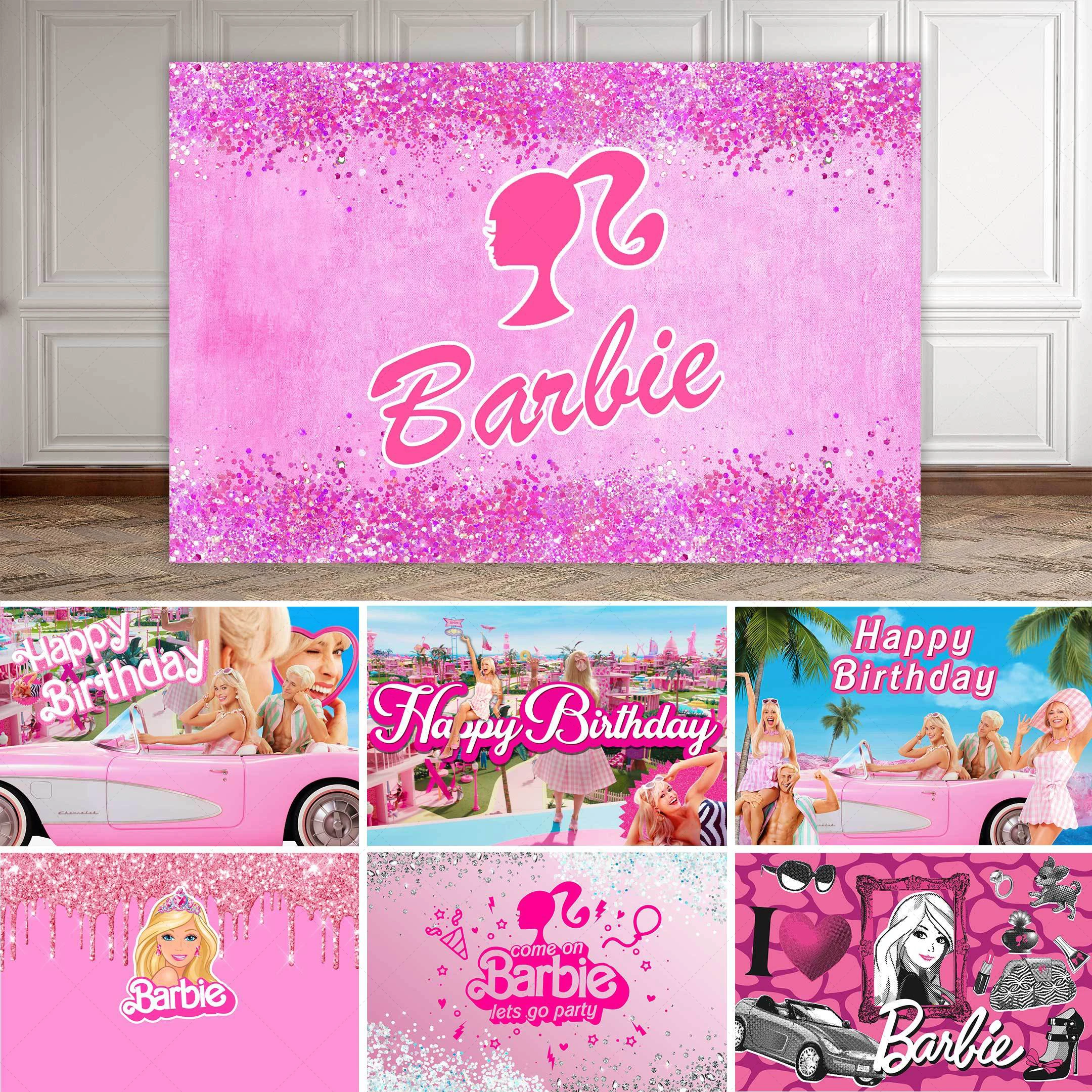 

Barbie Theme Girl Princess Birthday Party Scene Pink Background Cloth Barbie Event Layout Decoration Princess Photo Poster