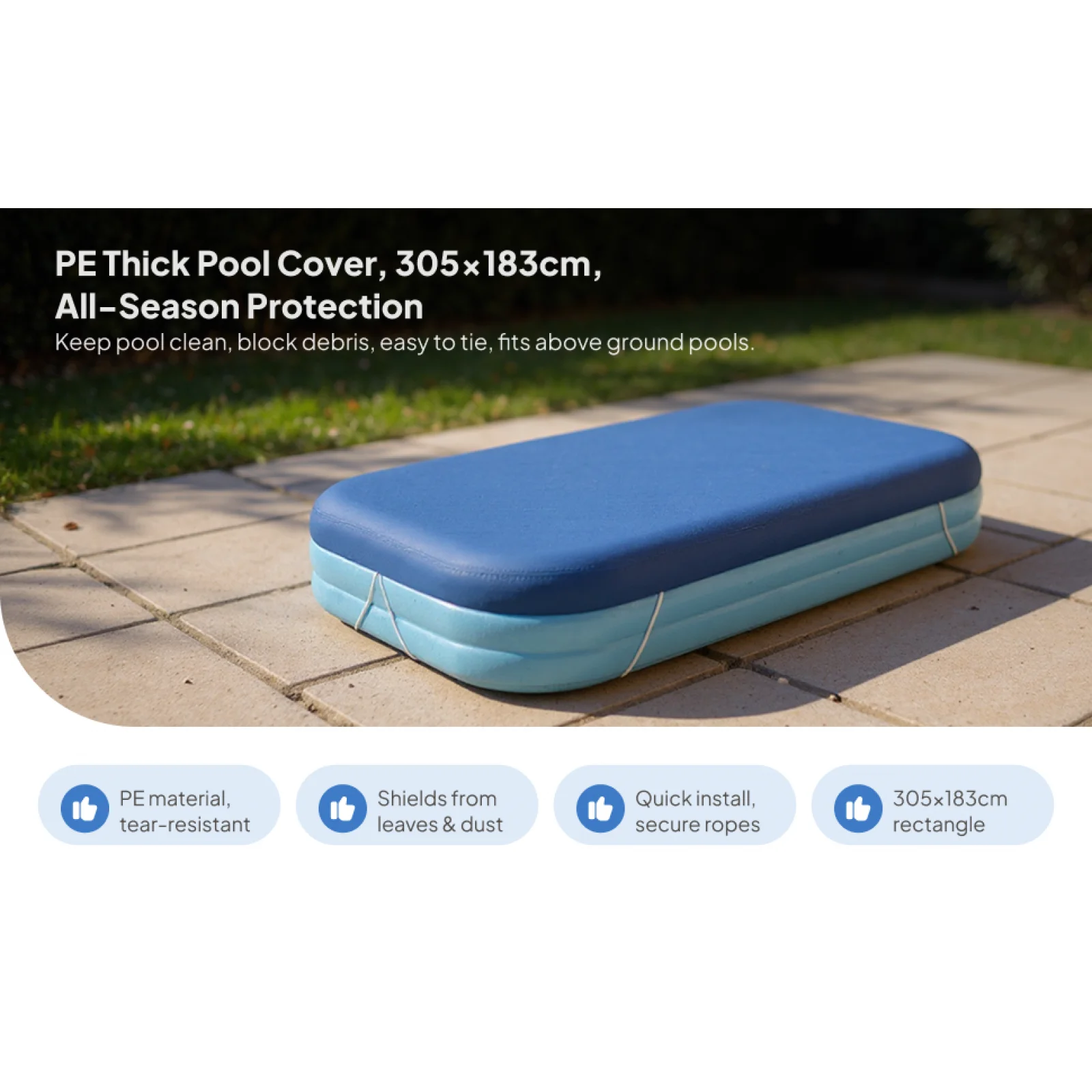 PE Rectangle Pool Cover Inflatable Waterproof Protector for Above Ground Swimming Pools Dustproof Foldable