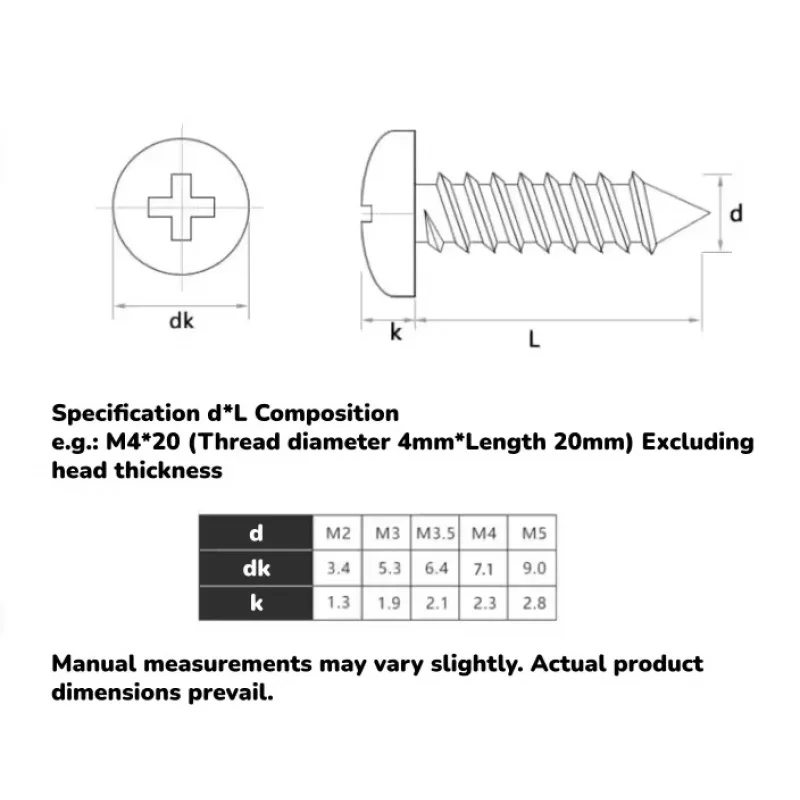 Black 304 Stainless Steel Cross Round Mushroom Head Self Tapping Wood Screws M1.2 M1.4 M1.6 M2 M2.5 M3 M3.5 M4 M5 M6