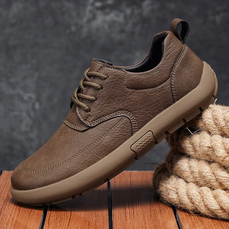 

2025 new plus size men's casual shoes, thick soled leather shoes, hand sewn loafers, fashionable men's shoes