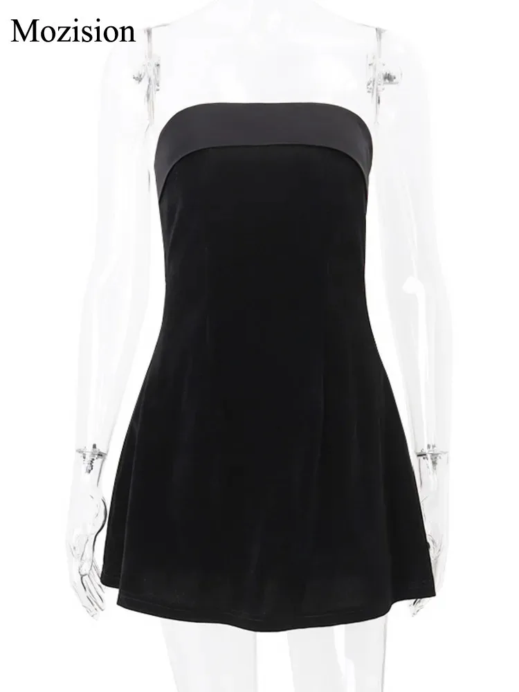 Mozision Strapless Backless Sexy Mini Dress Women Fashion With Zipper Off-shoulder Sleeveless A-line Bodycon Club Party Dress