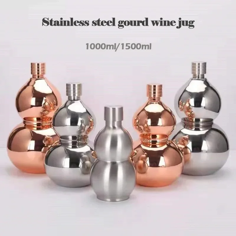 304 Stainless Steel Hip Flask 1L/1.5L Russian Gourd Wine Jug Outdoor Portable Wine Bottle With Funnel Sports Kettle Wine Set