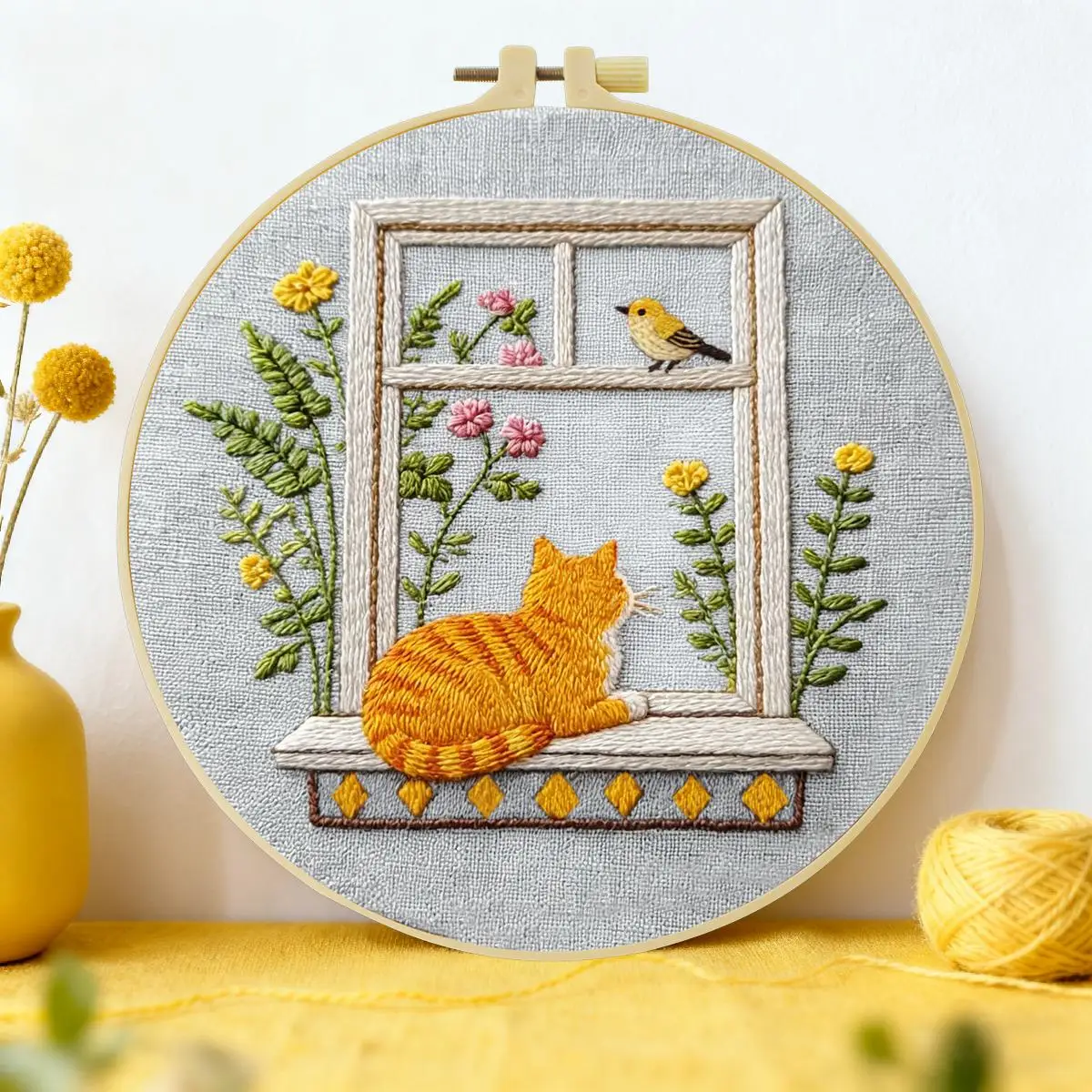 1 Stück 20X20CM/15X15CM 7,87/6,3 Zoll Die Katze am Fenster Stickerei-Starter-Kit DIY-Kit DIY-Stickerei-Set Handarbeiten Nadelkunst – Detail 4