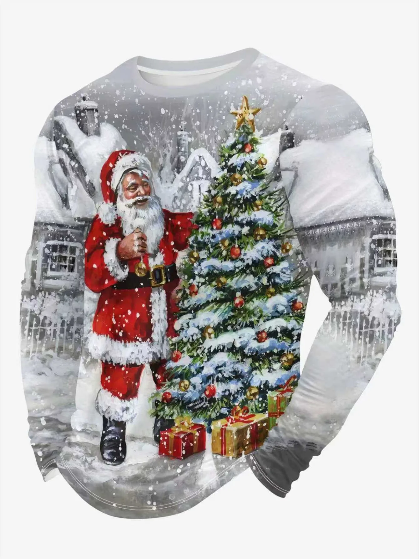 Heren Kerst 3D-bedrukt T-shirt Outdoor Sport en vrije tijd Campingkleding Straat Ademend Sneldrogend T-shirt met lange mouwen